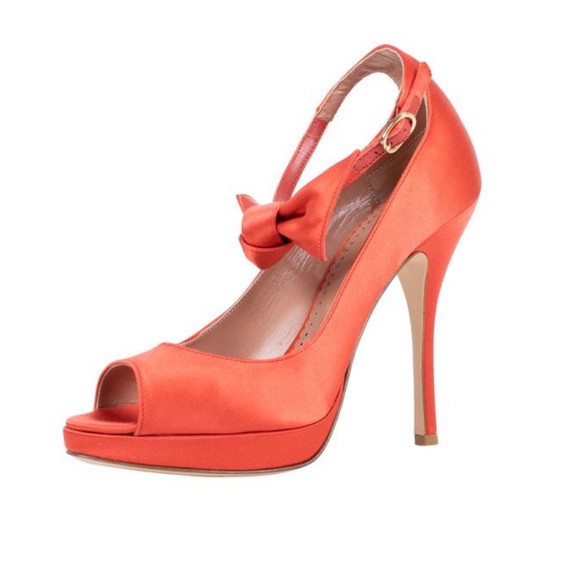 RED Valentino Orange Satin Open Toe Pumps size 7 - Picture 1 of 12